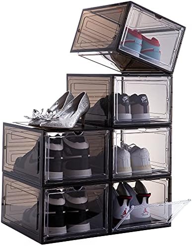 ATELITE DROP SHOE CAIXA, conjunto de 6, caixa de sapatos de plástico empilhável com porta transparente, como caixa de armazenamento de sapatos e caixa de sapatos transparente, para tênis de exibição, montagem fácil, ajuste para nós tamanho 12