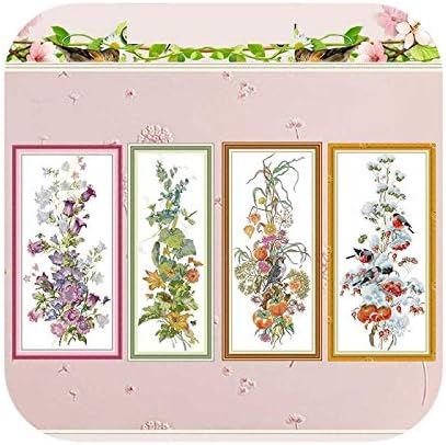 Four Seasons Flower and Bird Abacus 11ct 14ct conjunto de pontos cruzados DIY Kit de ponto cruzado bordado de bordado de bordado Decoração Home-4 Sets-14Ct Blank Canvas