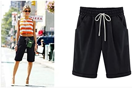 Shorts bermudas de linho feminino, cintura elástica calça curta shorts de verão casual para mulheres calças de lounge