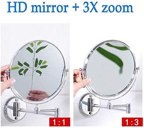 espelho de vaidade de 6 polegadas espelho de maquiagem de montagem de parede aumentada com ampliação de 3x espelho giratório de dupla face, espelho de barbear LED para cosmético, chuveiro, viagem, banheiro, espelho de dormitório acabado por cromo polido