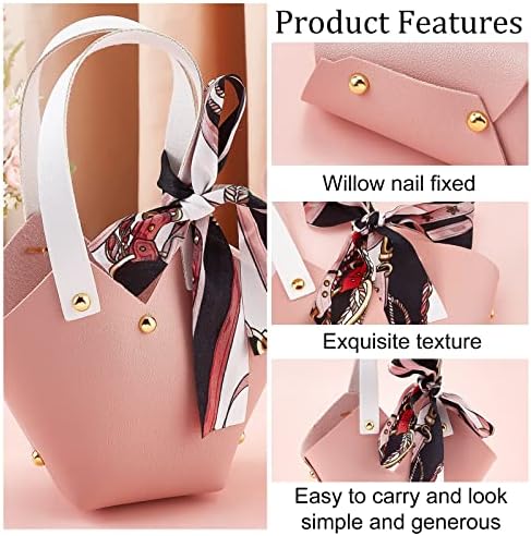 Benecreat 8pcs Bolsa de presente de couro Caixa de doces de casamento, Mini bolsa rosa com fita colorida para decoração