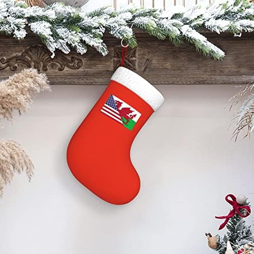 TZT American Bandle and Welsh-Flag meias de Natal, presentes de festa de férias de Natal para decorações de férias em família de 18 polegadas