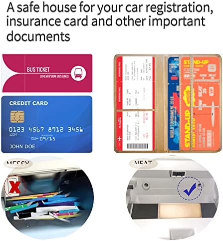 Registro de carros e porta -cartão - Documentos de luvas de couro para veículos Documentos de papelada Organizador de case de carteira para identificação, carteira de motorista, cartões de informação de contato -chave - Homens e mulheres