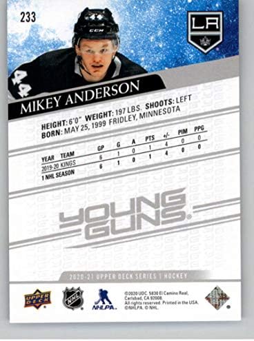 2020-21 Deck superior 233 Mikey Anderson RC ROOKIE YOUNG Guns SP Print Short Los Angeles Kings NHL Hockey Trading Card