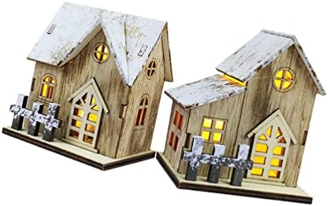 ASALADI VILLAÇÃO DE NATALI Decoração de mesa de inverno 2pcs Pequenos enfeites de casas de madeira Casa Ornamento de Natal