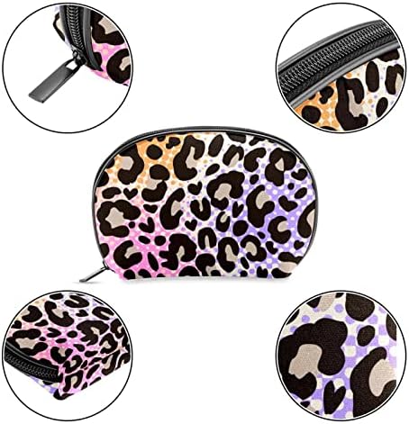 Saco de maquiagem pequeno, organizador cosmético da bolsa com zíper para mulheres e meninas, impressão de leopardo de ondas coloridas