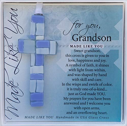 Cruz de vidro artesanal com sentimentos amorosos Perfeita presente cristão para neto no nascimento Baptismo confirmação batizamento