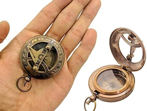Rynass Brass Pocket Pocket Magnetic Vintage Compass Martine Look Náutico Relógio