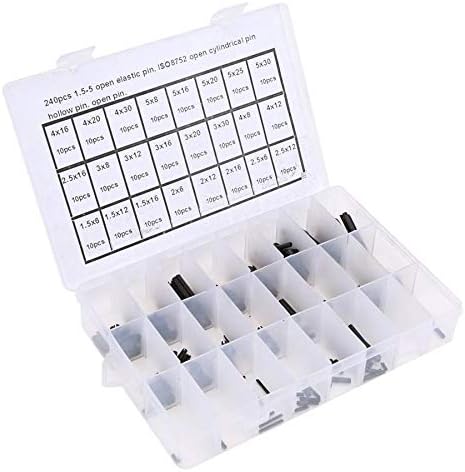 240pcs Elastic Cotter Cotter Pins de aço carbono Kit de variedade de pinos de posicionamento oco com caixa auxiliar de fixação Parte 1.5-5