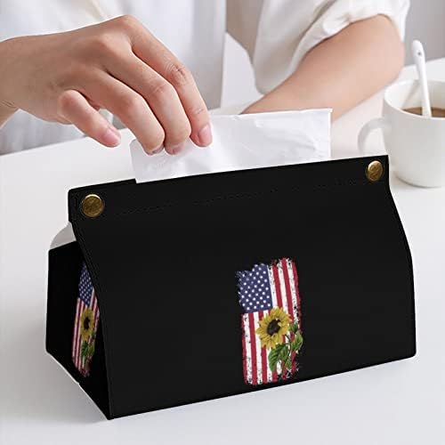 Girassol vintage com caixa de lenço de papel de bandeira americana