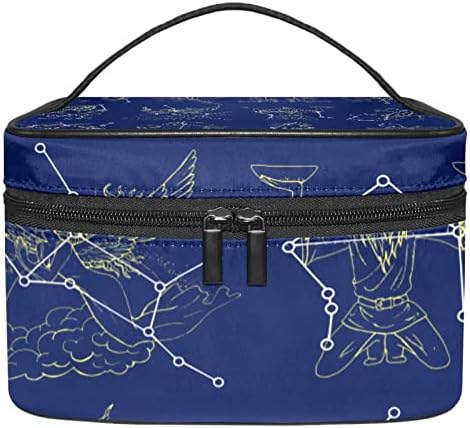 Bolsa de maquiagem de viagens de Yoyoamoy, símbolos de zodíaco e constelações de zodíaco de grande estojo cosmético para o organizador com compartimento de pincel, bolsa de beleza à prova d'água para meninas mulheres