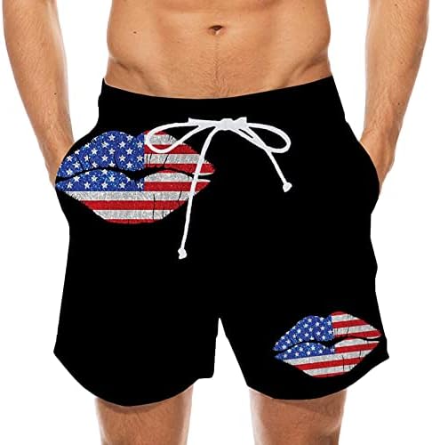 Ozmmyan shorts atléticos para homens Independence Day shorts listrados de estampa de estampa elástica de praia de praia