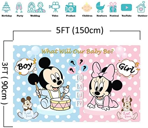 Wenqiang Mickey e Minnie Gênero revelam cenário de 5x3 pés chá de bebê azul e rosa fundos de mouse para meninos e meninas decoração
