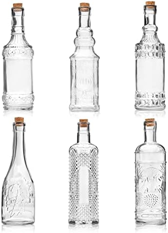 Paraíso em massa, garrafas de vidro transparente variadas com rolhas, 6 pacote, 2,5 polegadas x 9in, 16oz