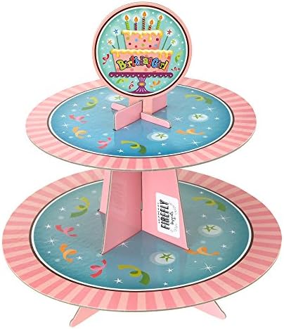 Homeford Birthday Girl Cardboard Cupcake Stand, azul/rosa, 2 camadas, 11 polegadas