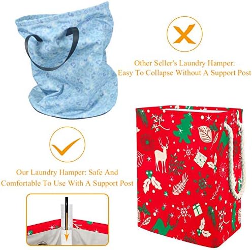 Tizorax Feliz Folhas de Árvore de Natal e Deer em um Red Oxford Ploth Ploth Dobing Laundry Basket Dust Bucket Basket Storage