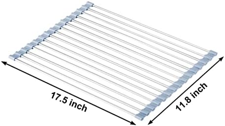 Mecheer Roll Up Dish Secying Rack sobre o rack de prato de pia 17.5'Ix11.8 '' + cabides de bota Clips Lavanderia ganchos pendurados