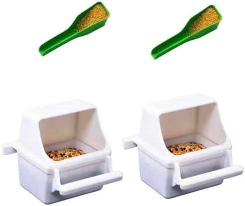 2 alimentadores de pássaros, com 2 colheres de pássaro ， Pet Bird Food alimento alimentador de água Distribuidor de moldura de alimentos de alimentos plásticos PARROT PARROT PERAKEET Pigon Sparrow Bird Cage Bowl