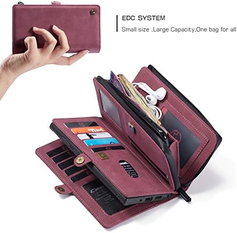 Caseme Galaxy Note 20 Caso de couro Ultra, Flip Flip Zipper multifuncional Caso de couro grande carteira com slots de