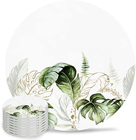 Drink Coasters Folha de palmeira tropical de aquarela, montanha -russa redonda de cerâmica de pedra absorvente para bebidas