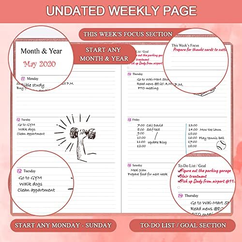 Planejador de capa dura sem data para qualquer ano - planejador e diário semanal e mensal para rastrear metas, perfeitas