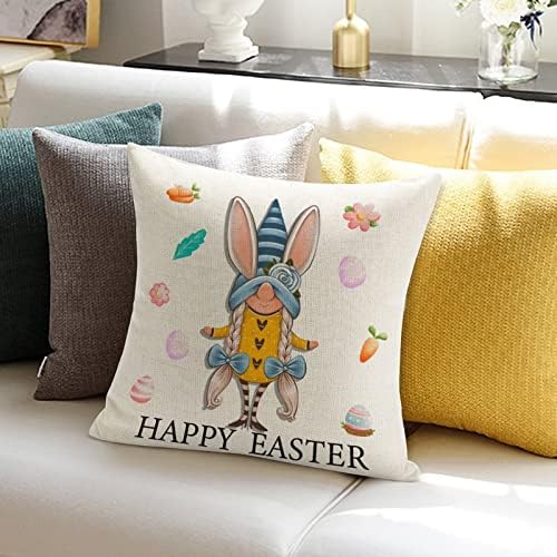 Gnomos de Páscoa Capa de travesseiro de páscoa Capa de aquarela Casa de coelho Casa cristã Decor de primavera Cushion Passagem
