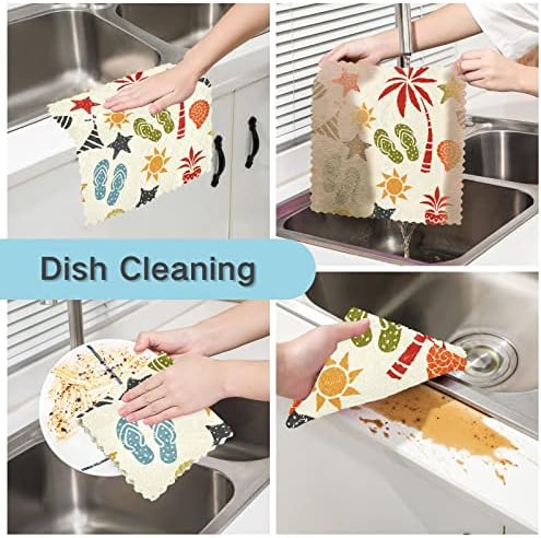 Cataku Sun Flip Flop Kitchen Dish Panos para lavar louça Reutilizável Toalhas de pano de pano Toalhas Microfibra panos de panos para cozinha, 6 pacote