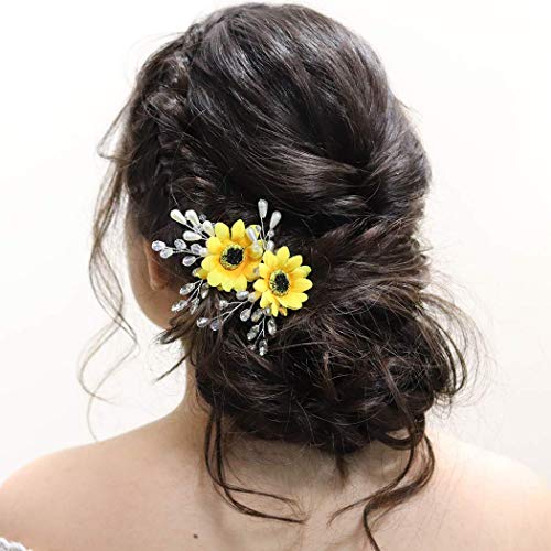 Cabelo de casamento de noiva de girassol túmulo pinos de cabelo prateados acessórios de cabelo de bridal para mulheres