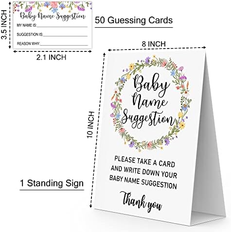 Nome do bebê sugestão para chá de bebê, vegetação aquarela Boho Nome floral Cards de jogos de sugestão, 1 sinal e 50