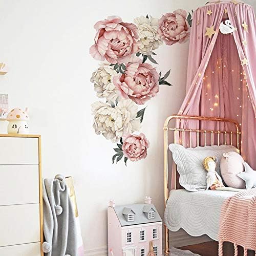 Flores Decalques de parede adesivos de parede floral Peel and Stick Peonies Rosa Murais de parede Decoração de parede de flores de rosa para quarto quarto quarto berçário da sala de estar