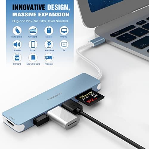 Adaptador multitor de hub USB C, 7 em 1 dongle portátil com saída 4K HDMI, 3 portas USB 3.0, leitor de cartão SD/TF compatível com