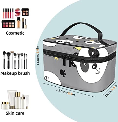 Bolsa de maquiagem de viagens de Yoyoamoy, pandas usam padrões cinzentos de coroa grande caixa cosmética Make Up Organizer com compartimento