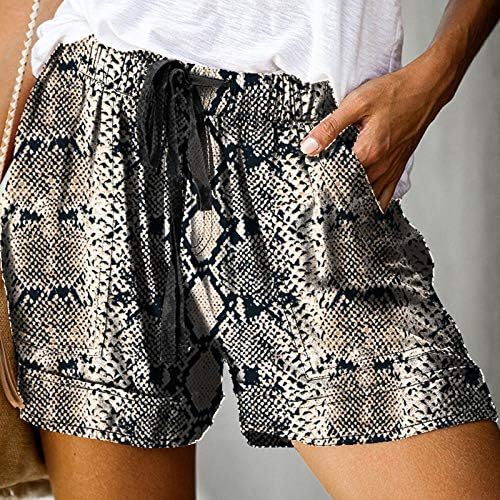 Shorts shorts femininos de verão impressão de cobra calça curta de cordão elástico shorts de linho confortável