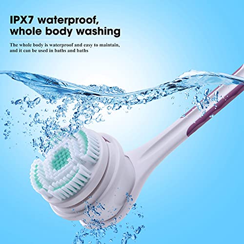 Escova corporal elétrica Soulbay com 5 acessórios: escova de fundo recarregável ipx7 alça longa esfoliando lavagem de rotação para chuveiro lavagem de lavagem de limpeza profunda