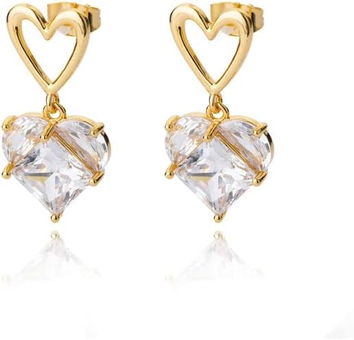 Oyalma Crystal Love Brincos de coração para mulheres meninas cor de ouro cor de coração piercing jóias de jóias de moda-cor