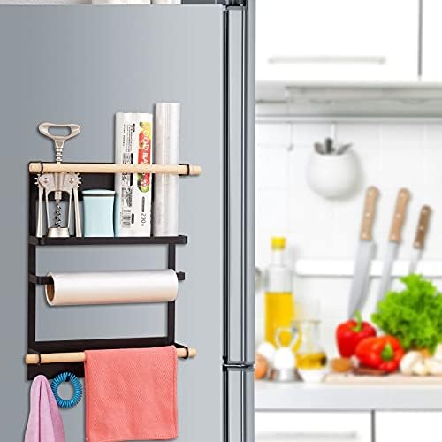 Organizador de plataforma de armazenamento de HMVLW rack de especiarias magnéticas para geladeira, rack de armazenamento anti-rust para cozinha, rack de armazenamento de geladeira magnética, rack de especiarias, toalha de papel, com gancho, sucção forte