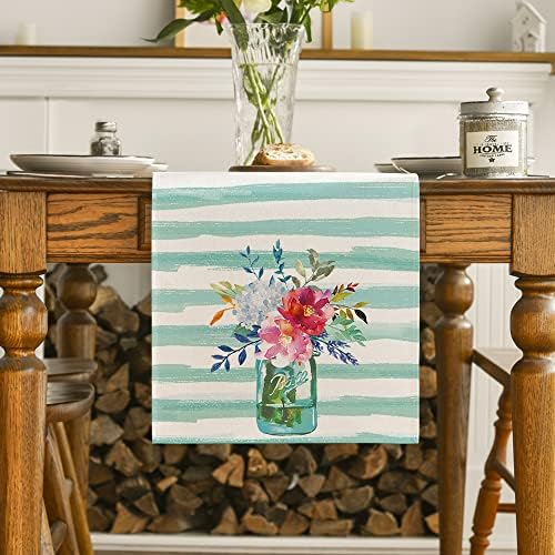 Modo ARTOID Aquarela Stripes Vaso de flor Runner de mesa de primavera, corredor de mesa de cozinha sazonal de férias para decoração de festa em casa 13 x 72 polegadas