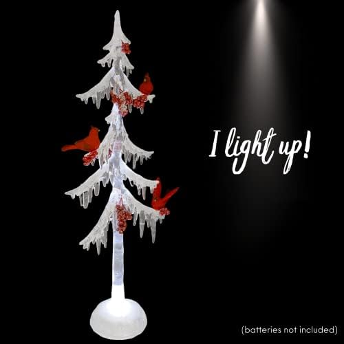 Decoração de árvores para gelo de Natal com cardeais, iluminar a decoração da casa de férias com brilho branco e pássaros, 18 polegadas