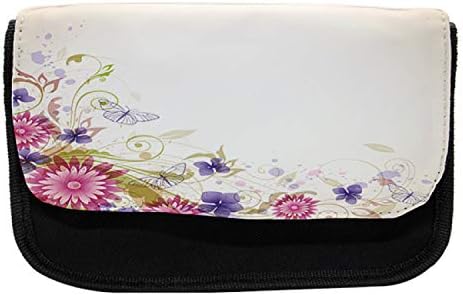 Caixa de lápis abstrata lunarable, flores e folhas de primavera, saco de lápis de caneta com zíper duplo, 8,5 x 5,5, violeta