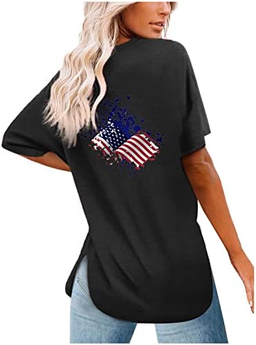 4 de julho Tops de bandeira americana feminina Tees de manga curta 2023 Camisa patriótica do Dia da Independência do Dia