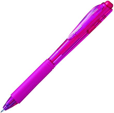 Pentel uau! Canetas de esfera retráteis, linha média, tinta rosa, caixa de 12