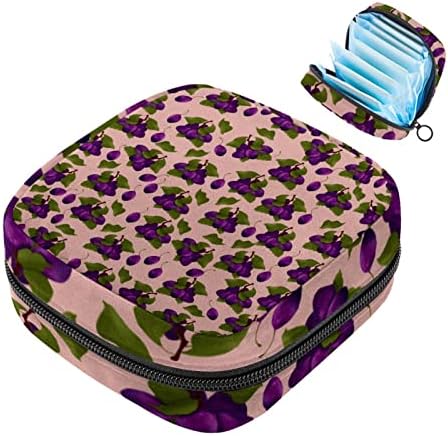 Bolsa de armazenamento de guardanapos sanitários de Oryuekan, bolsas de zíper menstrual reutilizável portátil, bolsa de armazenamento de tampões para mulheres meninas, ameixas roxas de frutas de desenho animado