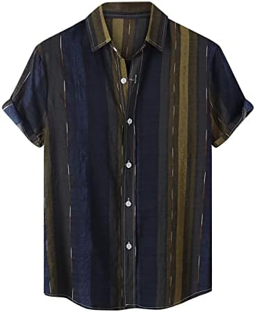 Camisas para homens listras de verão imprimindo colar de gola casual colar de manga curta com blusa de cardigã de bolso tops