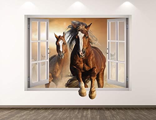 West Mountain Horses Wall Decalt Art Decor 3d Window Farm Animal Stick Mural Kids Room Presente Personalizado BL301