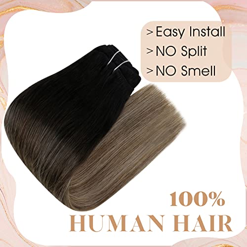 【Salvar mais】 Easyouth One Pack Pacote Extensões de cabelo de trama cabelos humanos reais e um clipe de pacote em extensões de cabelo humano cor preto ombre #1b/6/77 12 polegadas