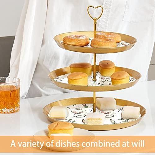 Torre de sobremesa de exibição de cupcakes, plástico de 3 pastelaria em camadas de porção de ouro, adorável punhado de coelho