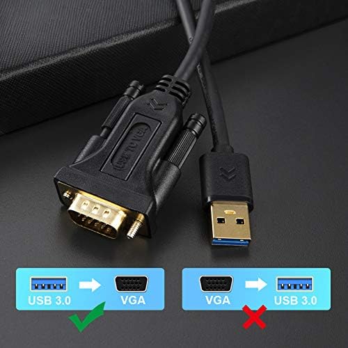 Cablecreation USB 3.0 para cabo VGA 6 pés, adaptador USB para VGA CORDO 1080P @ 60Hz, placa de vídeo externa, suporta apenas