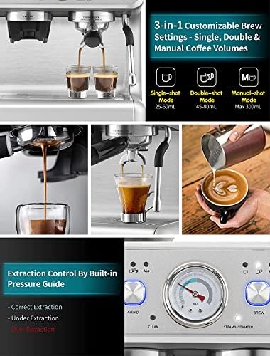 GEVI Espresso Máquinas com Grinder-20 Bar Máquina de Cafeteira Automática de Caldeira Dual Casa Com Milão Frother para