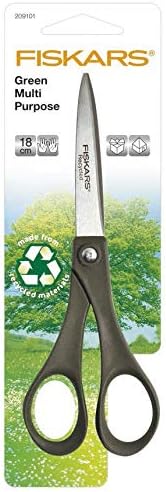 Fiskars Scissors reciclados, Comprimento: 18 cm, para usuários direito e canhoto, lâmina de aço inoxidável/alças de plástico