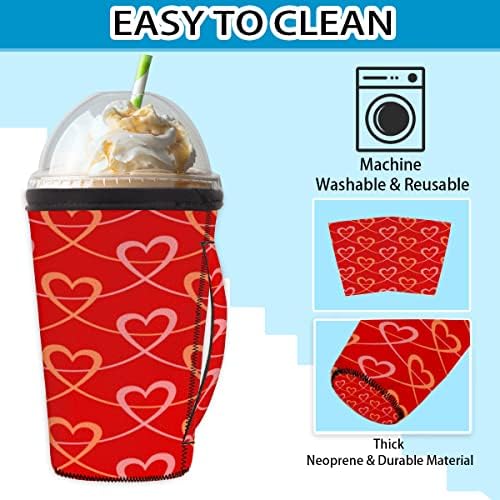 Dia dos Namorados Vermelho Love Heart Reutilable Iced Coffee Slave com manga de neoprene para refrigerante, café com leite,
